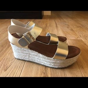 Gold platform wedge sandals